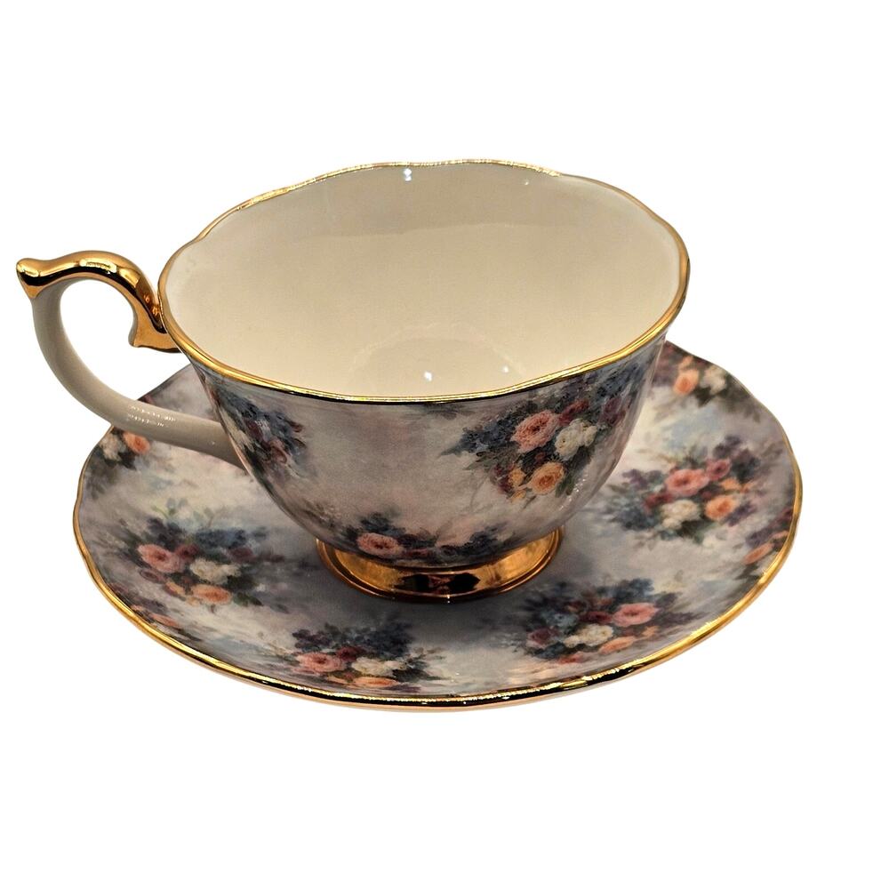 Vintage Bradford Editions Lena Liu "Glory" Floral Teacup & Saucer Set